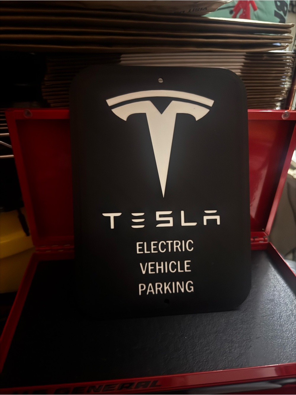 Tesla Black and White Electric Vehicle Parking Sign - Tesla Logo
